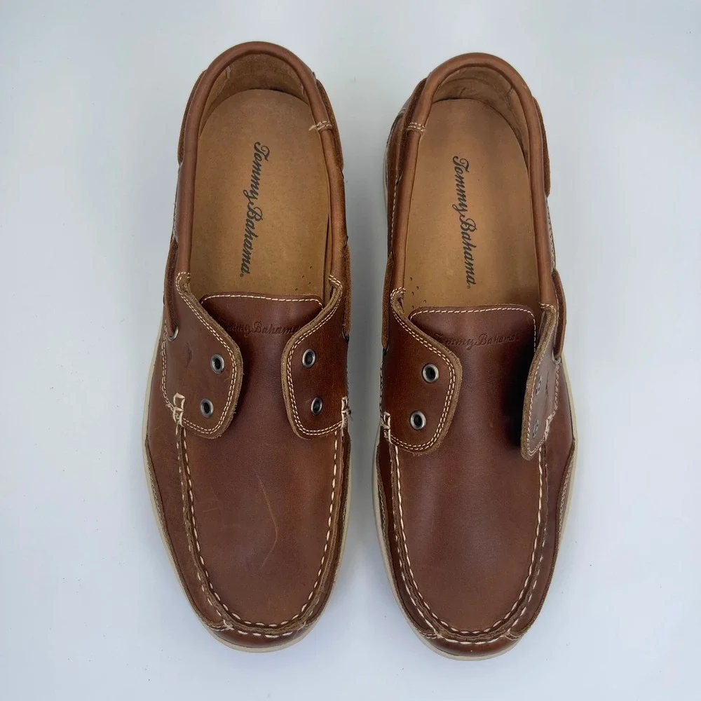 Tommy Bahama Boat Shoes Men's Size 13M Brown Leather Upper Slip-On TFM005